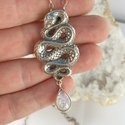 Rainbow Moonstone | Hand Crafted Wind Snake | Stirling Silver Pendant | Sacred Earth Crystals | Wholesale Crystals | Brisbane | Australia